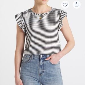 Nine Britton Black and White Striped Short Sleeve Top